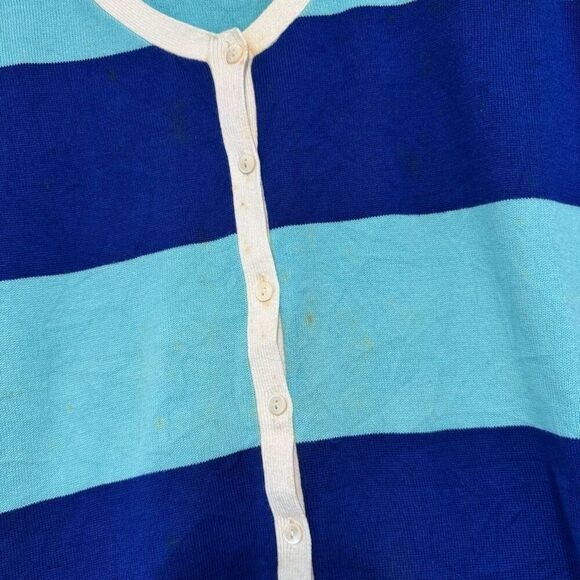 Lacoste Women’s Blue Striped Sweater Size 44 XL 1/4 Button Up - Picture 2 of 13
